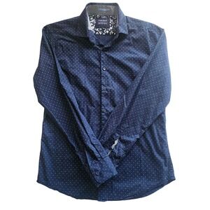 Denim & Flower Ricky Singh‎ Navy Blue Polka Dot Long Sleeve Button Down Shirt S